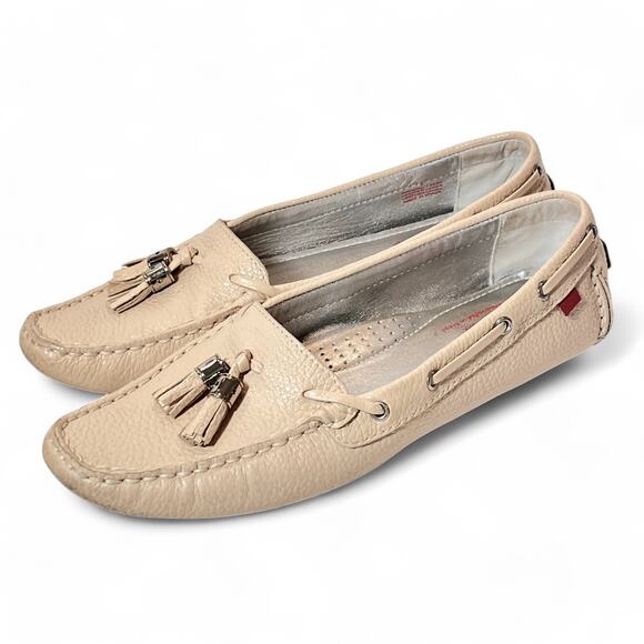 Marc Joseph Sz 8 Beige Leather Prospect Park Tassel Driving Loafers Flats Preppy - Picture 2 of 11